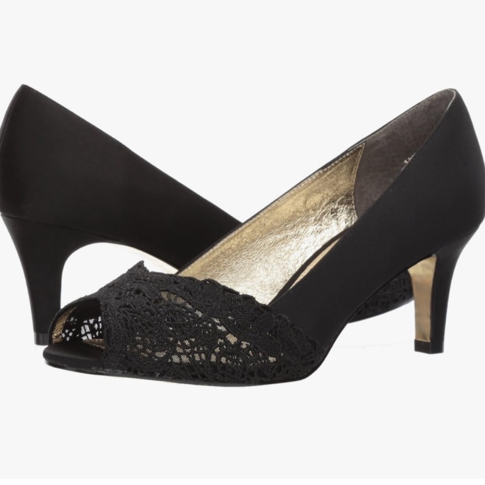 Adrianna Papell Women's, Black Satin and Lace, Peep toe, Pump, Jude, Wide - Picture 1 of 6